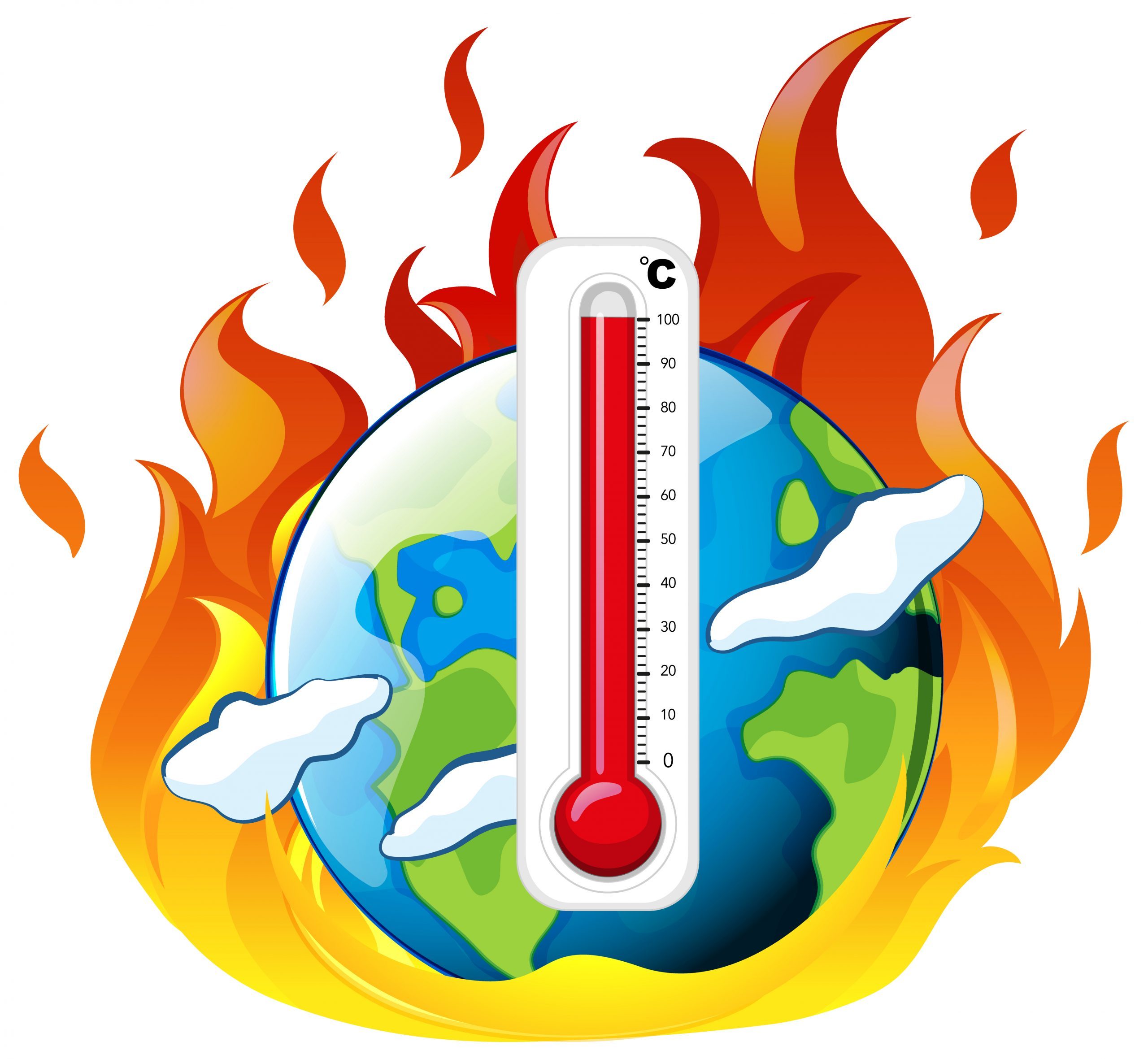 Global warming with earth on fire illustration