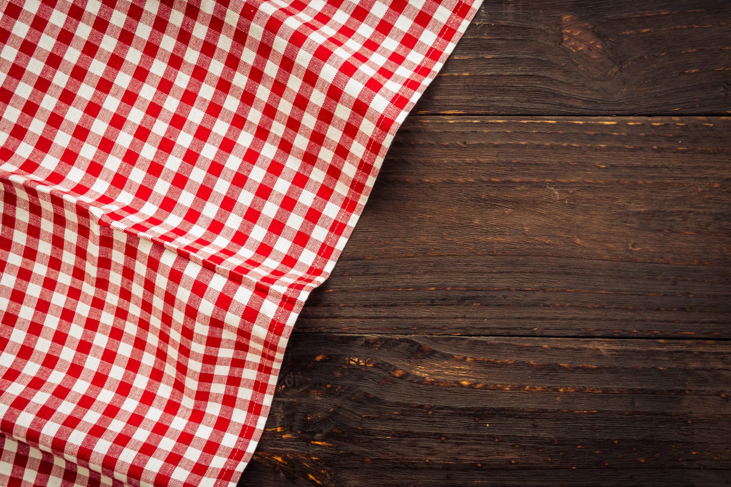 Kitchen cloth on wood table with copy space - Vintage Filter